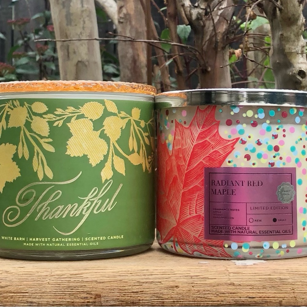 White Barn Harvest Gathering & B&BW Radiant Red Maple 3-Wick Candle 2 pc Set